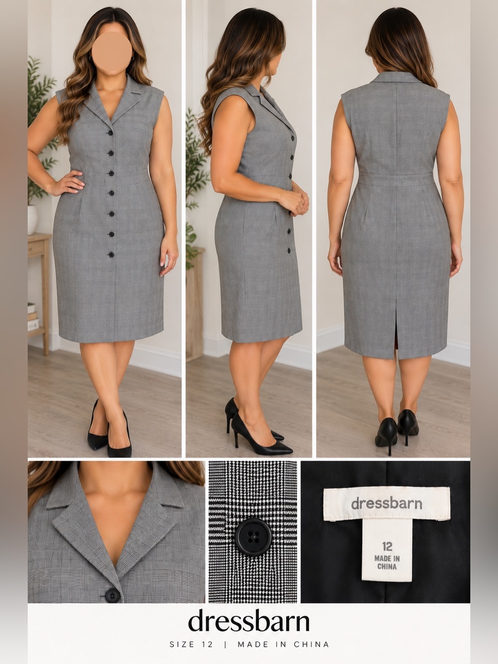 dressbarn Gray Sleeveless Button-Front Sheath Dress